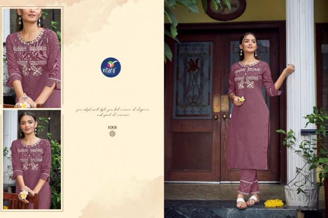 Vitara Signature New Fancy Wear Cotton Embroidery Kurti With Pant Collection